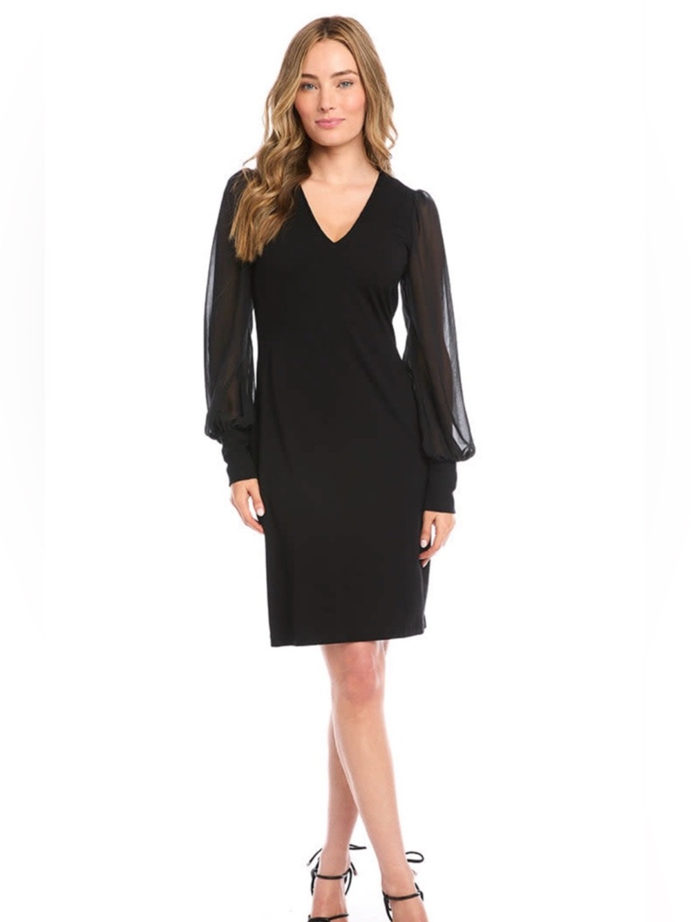 NWT Karen Kane Black V-Neck Dress with Sheer Long Sleeves Size XL
